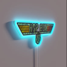 Load image into Gallery viewer, Eye-catching RGB lit &#39;Hop Gun&#39; neon bar pub sign decoration.