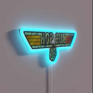 Eye-catching RGB lit 'Hop Gun' neon bar pub sign decoration.