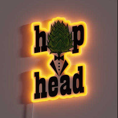 Vibrant Hophead Brewery logo in colorful RGB neon lighting accents.