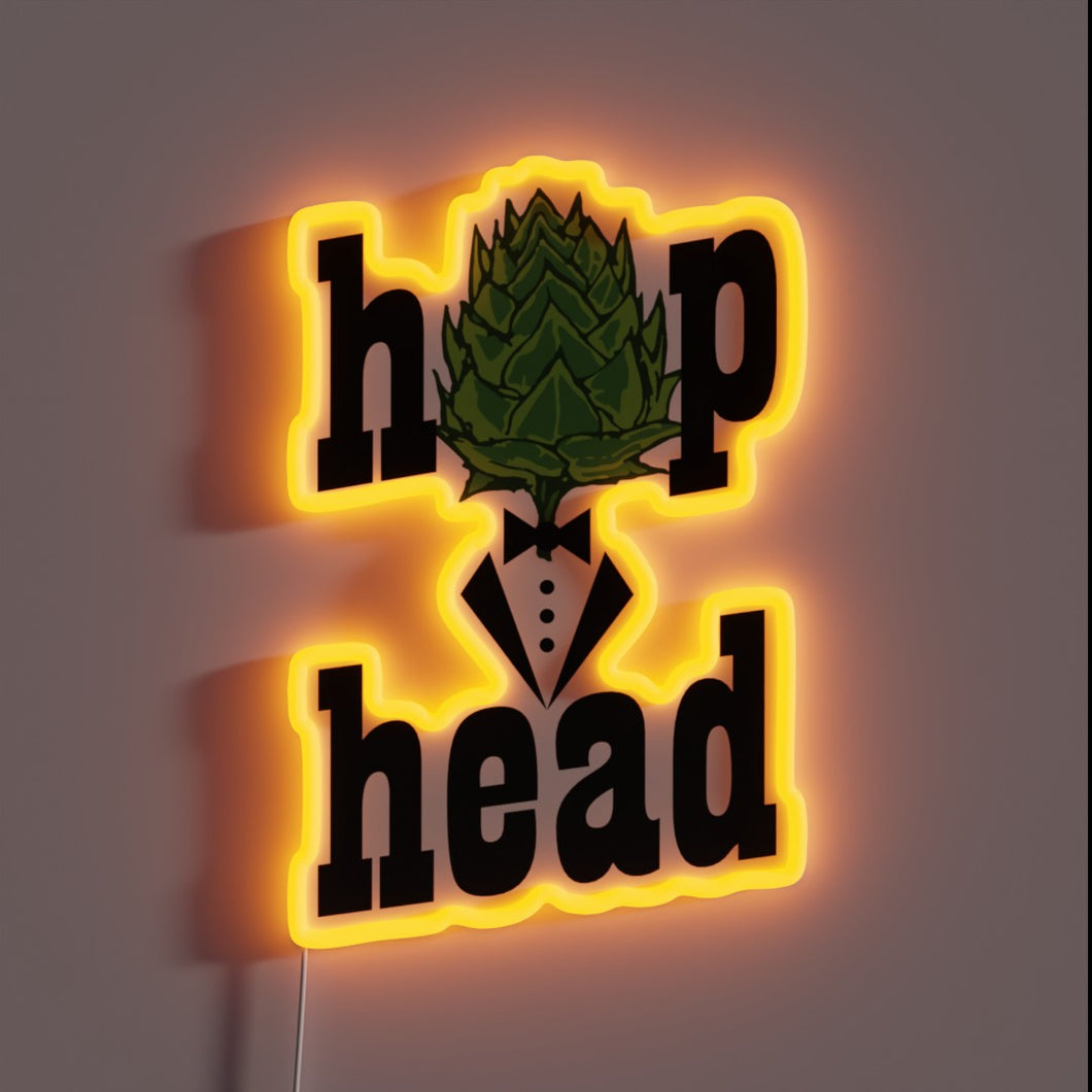 Vibrant Hophead Brewery logo in colorful RGB neon lighting accents.