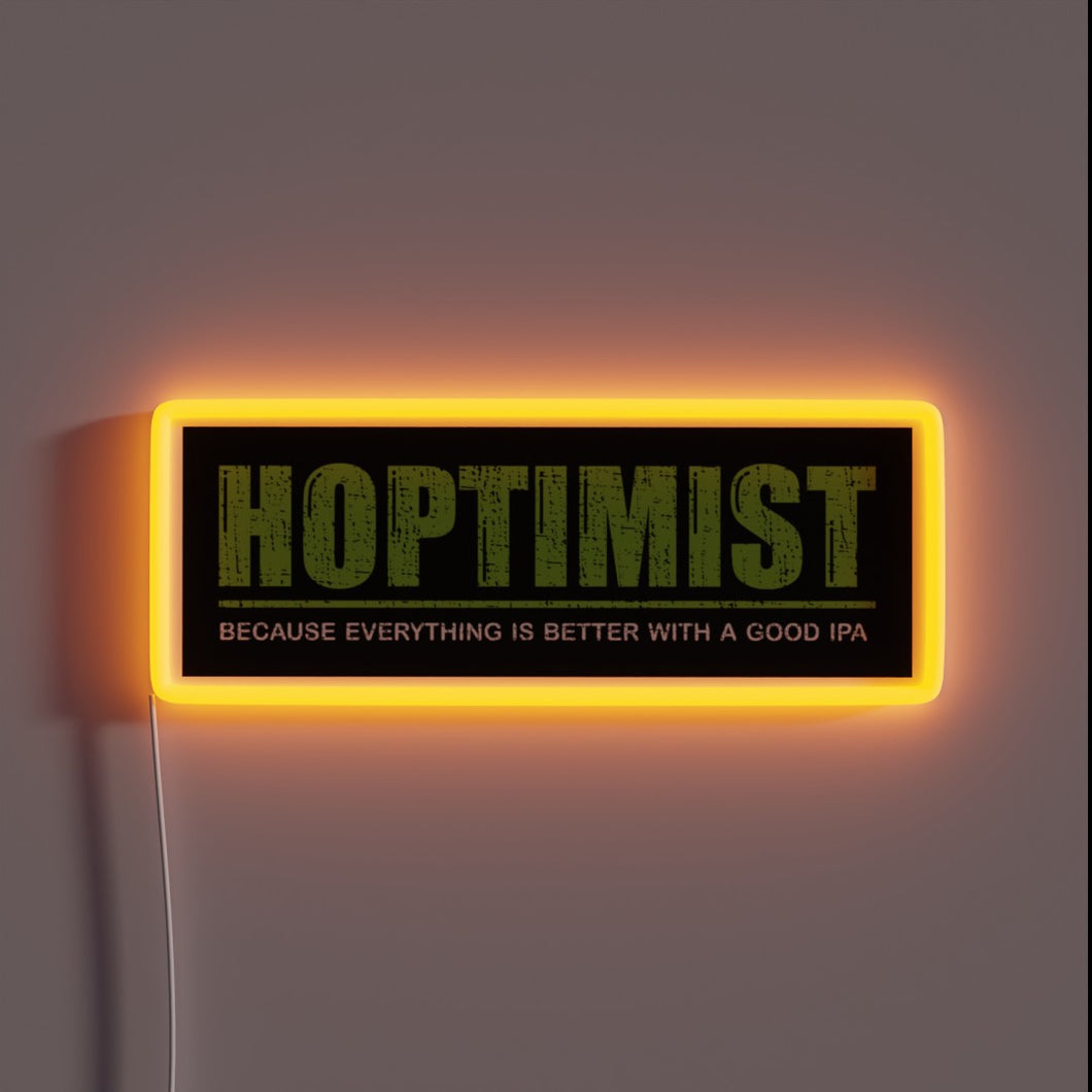 IPA lover's dream: radiant HOPTIMIST RGB neon beer sign ambiance
