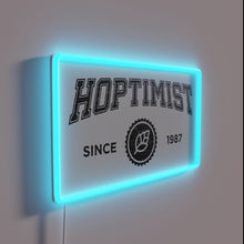 Load image into Gallery viewer, Vintage-inspired RGB neon sign with HOPTIMIST University logo and dates