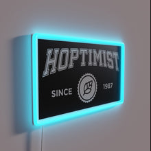 Load image into Gallery viewer, Vibrant RGB neon sign with HOPTIMIST logo in bold font