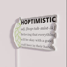 Load image into Gallery viewer, Vintage-inspired RGB neon bar sign defining optimistic beer culture quotes.