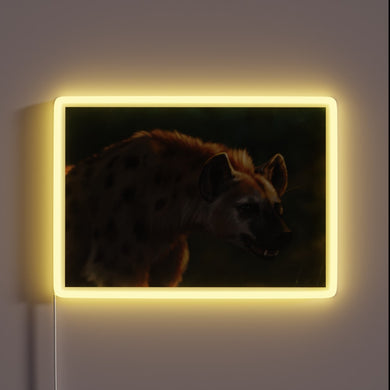 Vibrant hyena silhouette glows with customizable RGB LED neon lighting effects