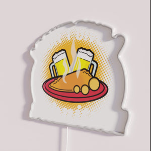 German food-inspired neon decor with playful, colorful 'I Don't Care' vibes.