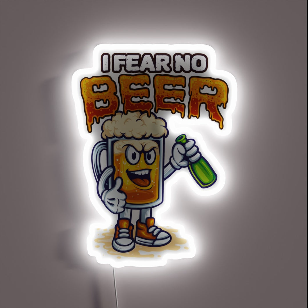 RGB Neon Sign Featuring Cartoon Character Defying Beer Drinking Fears