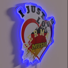 Load image into Gallery viewer, Vibrant neon sign featuring &#39;I Just Love German Music&#39; design.