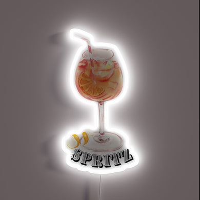 Retro-inspired cocktail bar decoration with colorful LED lighting and wording.