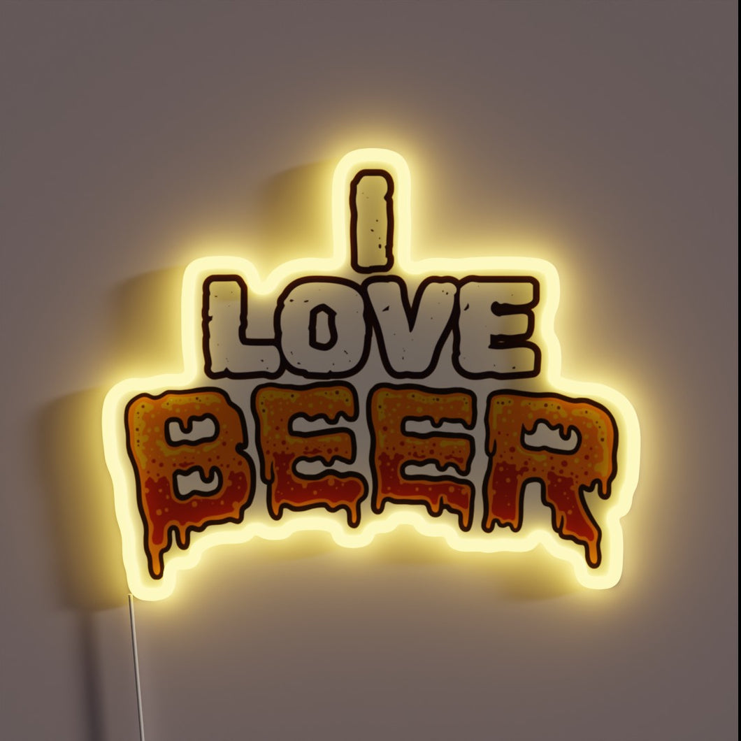 Vibrant LED neon sign displays I Love Beer in color