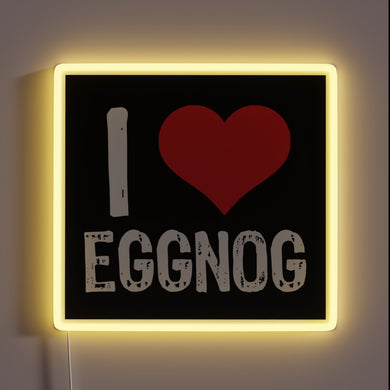 Vibrant LED lighting display proclaims festive love for eggnog delight.