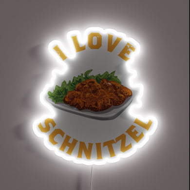 Neon Sign: 'I Love Schnitzel' in Vibrant RGB Color Lighting