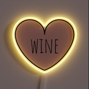 Vibrant wine-inspired heart-shaped neon sign with colorful RGB glow effect.