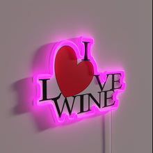 Load image into Gallery viewer, Vinyl wine lover&#39;s heart shaped red neon sign with RGB accents.