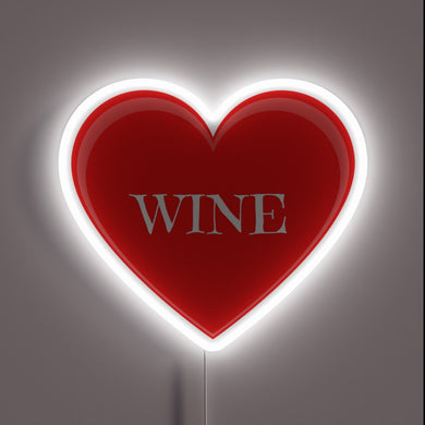 Love of Wine Illuminated in Red Heartful Neon Sign Design