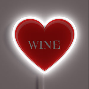 Love of Wine Illuminated in Red Heartful Neon Sign Design