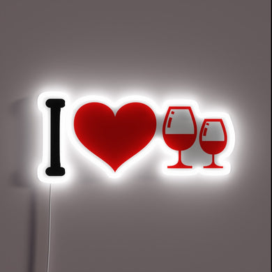 Vibrant I Love Wine Sign in Bold Neon Colors Glowing