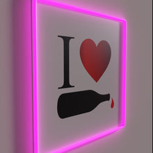 Load image into Gallery viewer, Vibrant &quot;I Love Wine&quot; neon sign in colorful RGB lighting.