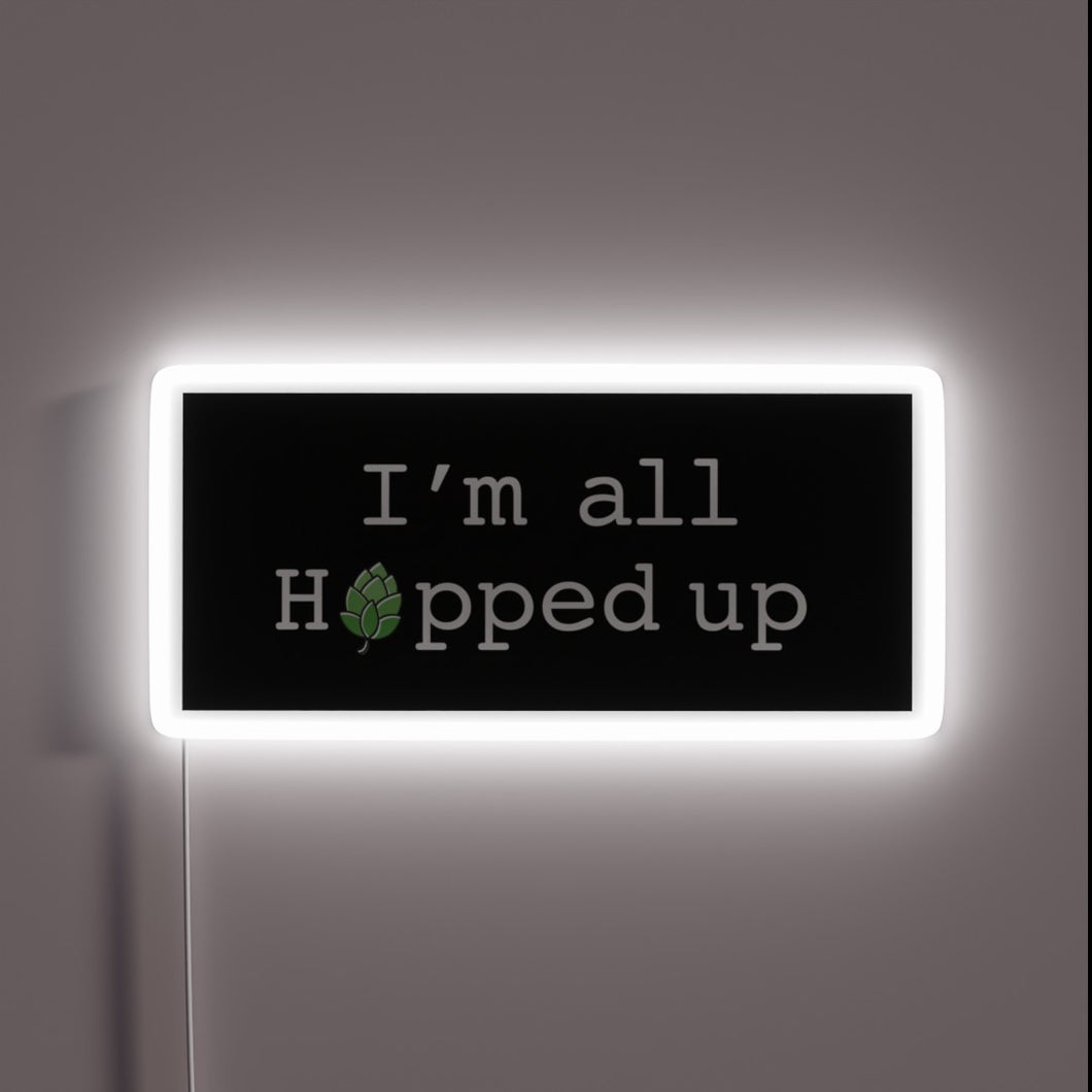 Hoppy brews and beer enthusiasts unite under this vibrant glow.