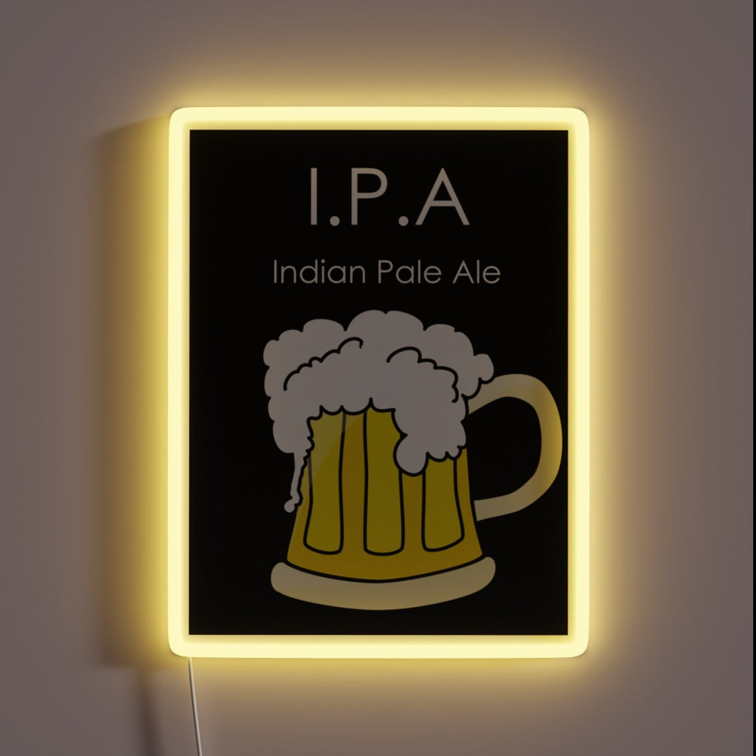 Customizable RGB neon sign art on premium IPA beer tee led.