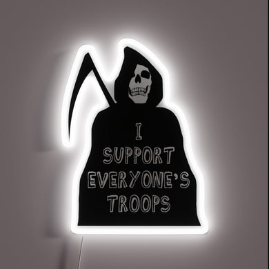 Showcase patriotism with vibrant I Support Our Troops neon lighting.