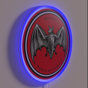 Colorful neon sign featuring Bacardi illustration in soft pastel hues.