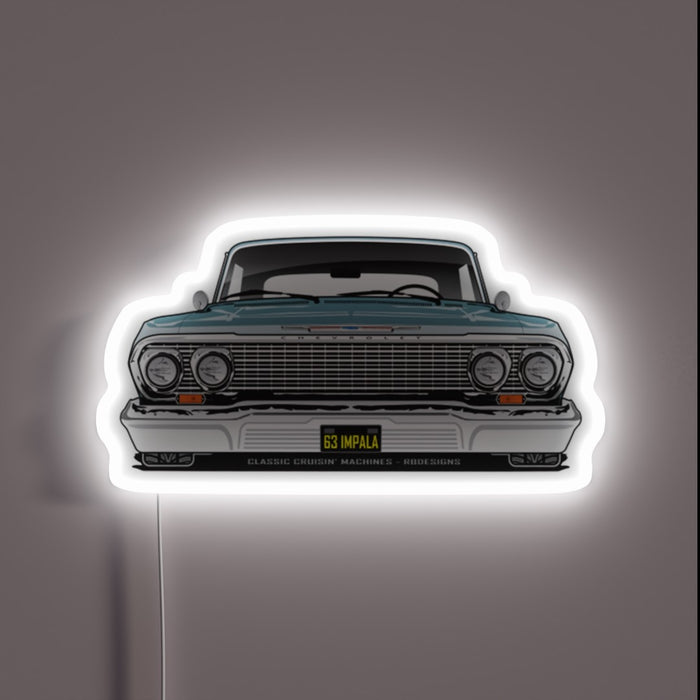 Vintage 1963 Chevy Impala Iconic American Muscle Car Neon Sign Decor