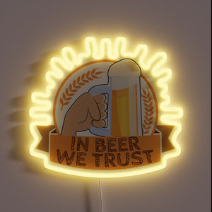 Neon sign advertising authentic German-style beer with vibrant color scheme.