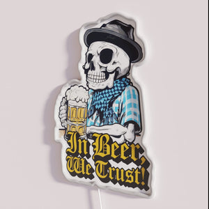 Gothic neon beer bar decor with RGB Skrull skull design