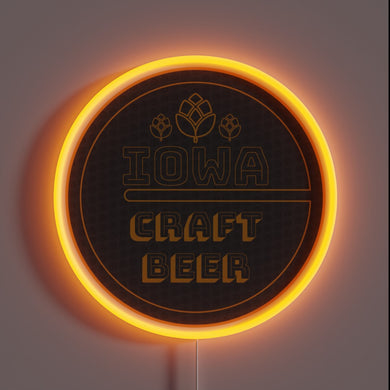 Illuminated Iowa Craft Beer Sign with Color-Changing Neon Effect