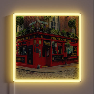 Vibrant Neon Sign Featuring Ireland's Iconic Temple Bar Pub Logo