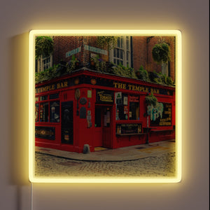 Vibrant Neon Sign Featuring Ireland's Iconic Temple Bar Pub Logo