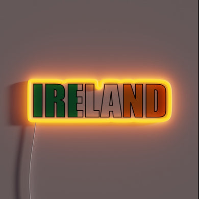 Ireland map outline illuminated in vibrant electric blue and green