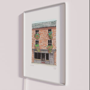 Vibrant RGB illuminated pub decor with authentic Irish flair ambiance.