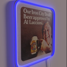 Load image into Gallery viewer, Retro-inspired LED neon beer sign featuring Iron City&#39;s iconic logo.
