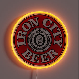 iron-city-beer-customneon-23696 – Bold circular neon sign featuring the Iron City Beer logo