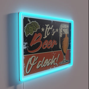 Beer O'Clock Party Time LED Sign in Vibrant Colorful Neon Light
