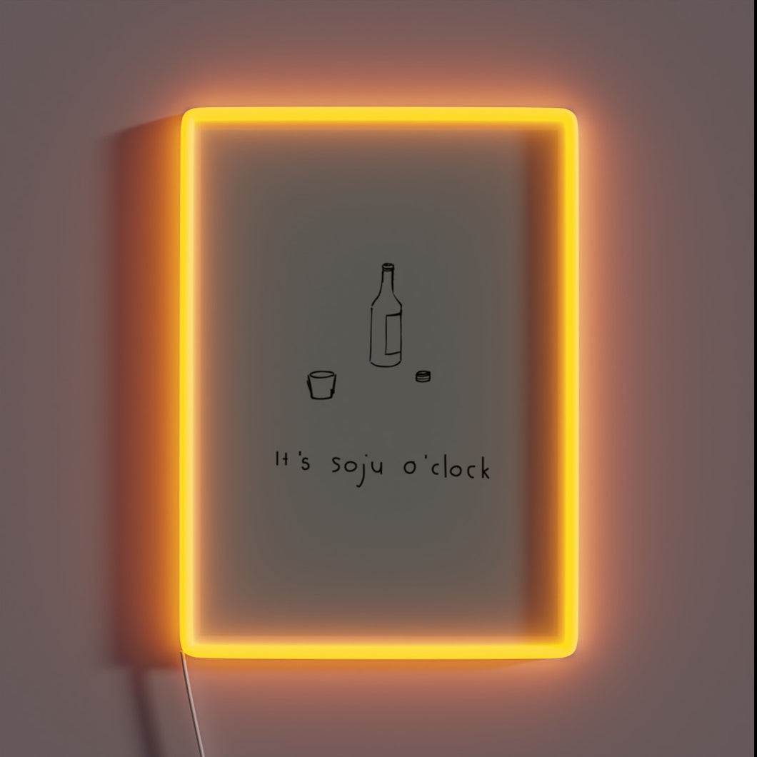 K-Pop Inspired Soju O'Clock Mint Neon Sign with Colorful Accents