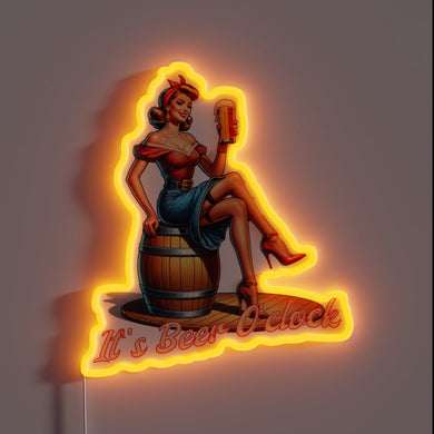 Colorful neon sign announcing it's time to grab a cold beer.