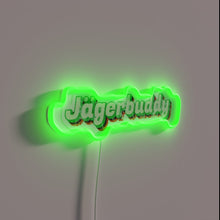 Load image into Gallery viewer, Vibrant Retro Jagerbuddy Sign with Neon-Backlit 70s Era Logo Design