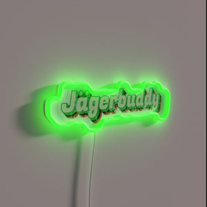Vibrant Retro Jagerbuddy Sign with Neon-Backlit 70s Era Logo Design