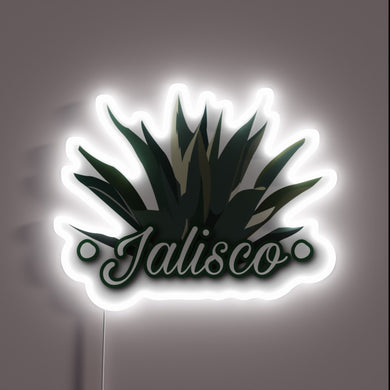 Colorful Jalisco-themed neon sign with vibrant 2.0 RGB display