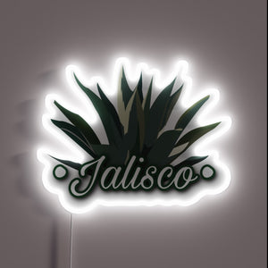Colorful Jalisco-themed neon sign with vibrant 2.0 RGB display