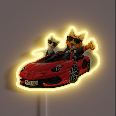 Neon Sign featuring Jojo's iconic car in vibrant RGB colors.
