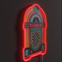 Load image into Gallery viewer, Pink Retro Jukebox RGB neon sign, side view lit showing the depth of the acrylic sign