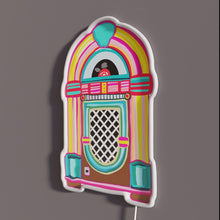 Load image into Gallery viewer, Pink Retro Jukebox RGB neon sign, side view with lights off showing acrylic backing and LED tube