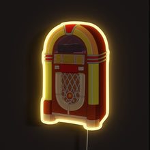 Load image into Gallery viewer, Classic Jukebox RGB neon sign, front view lit, printed on acrylic
