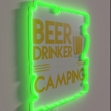 Load image into Gallery viewer, Quirky neon sign for beer-loving outdoorsy types with camping issues.