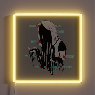 Vibrant neon sign that visually melts and reassembles colors