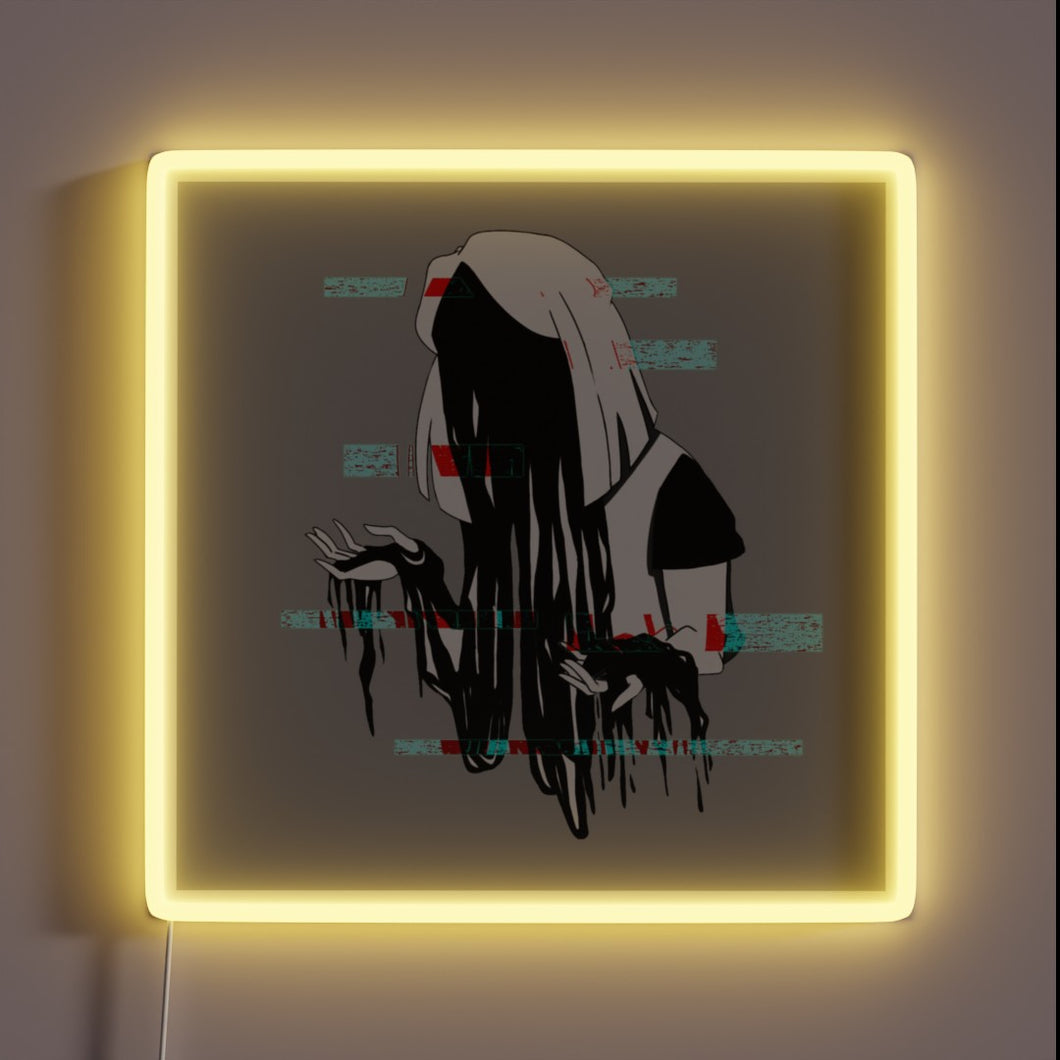 Vibrant neon sign that visually melts and reassembles colors